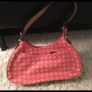 Nine West small handbag in coral, cream, and tan.